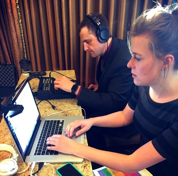 Kimberly Faber and Laurence Colletti behind the scenes at TECHSHOW Today.
