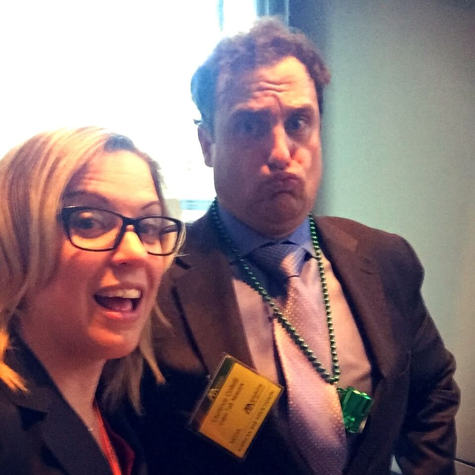 Kelsey Johnson and Laurence Colletti taking a goofy selfie.
