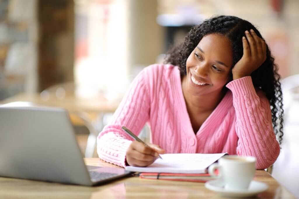 Woman studying at a laptop