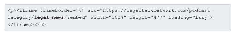 Legal Talk Network's sample iframe code