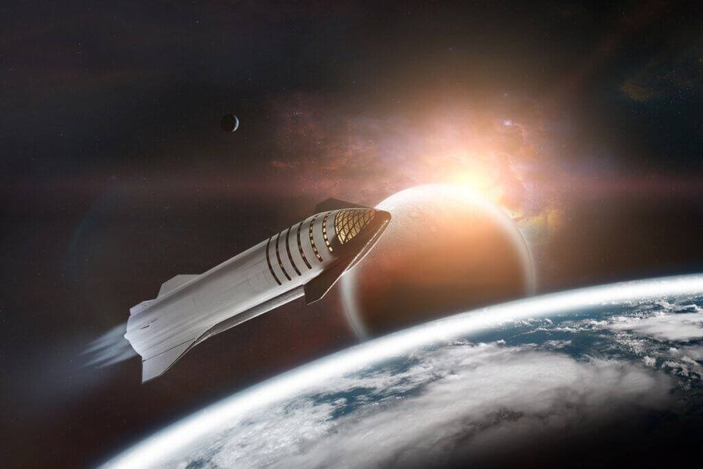 Starship rendering in orbit around the earth